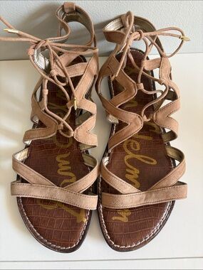 Sam Edelman Womens 12 Gladiator Sandals Lace Up Leather Tan Strappy